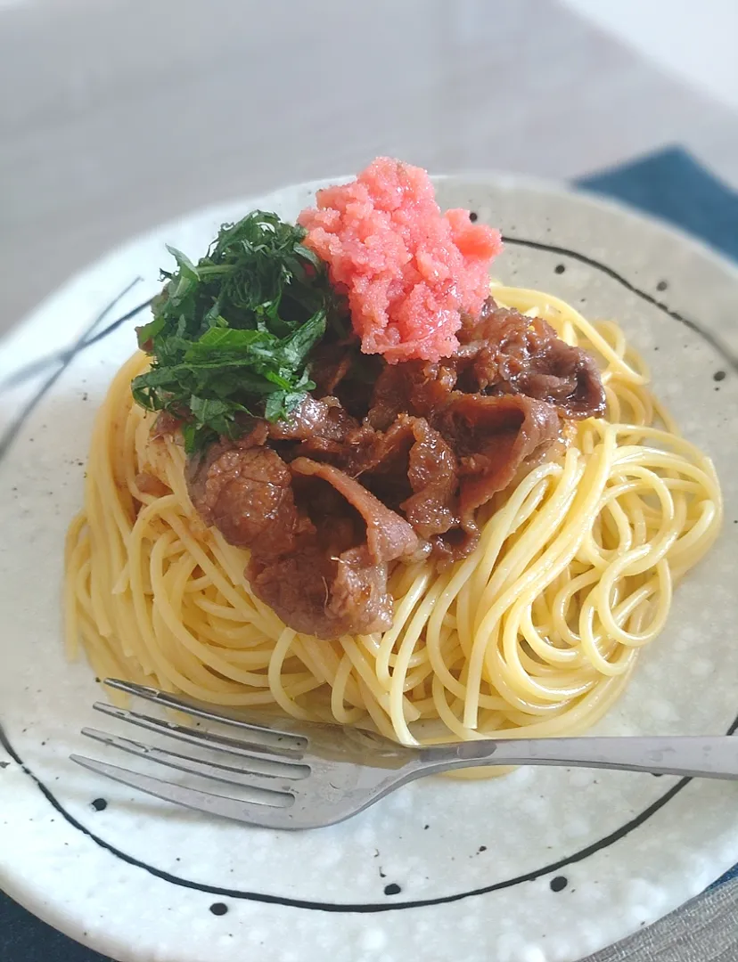 牛しぐれと明太子のパスタ|わーちゃんさん