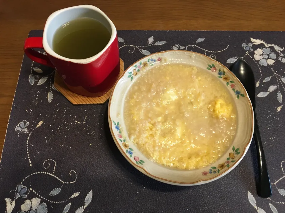 味噌風味オートミール中華粥、熱い日本茶(朝ご飯)|enarinさん