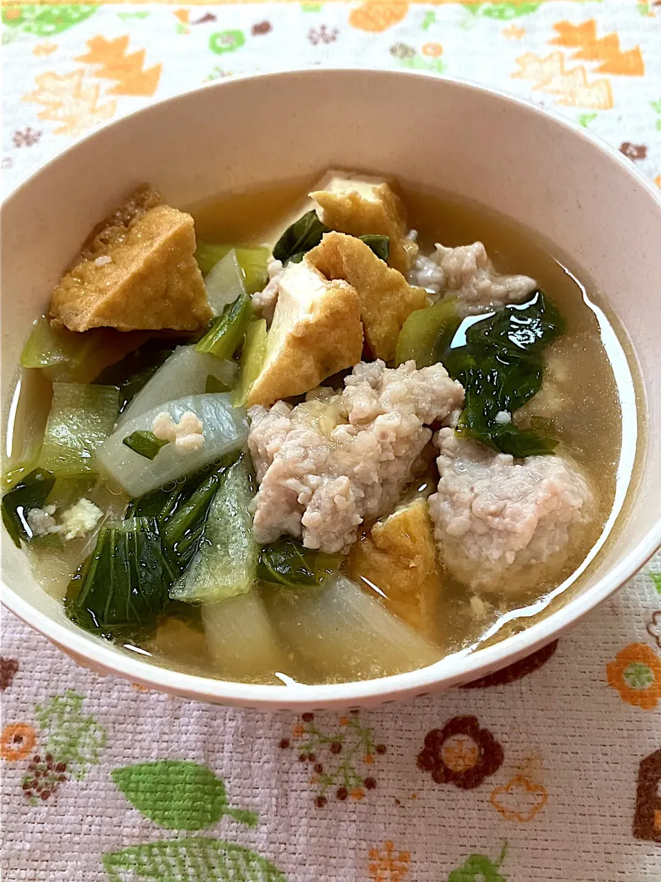 厚揚げとチンゲン菜と鶏団子のスープ|KAORUNSHEEPさん