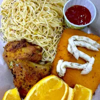 Snapdishの料理写真:Angel Hair With Black Peppers , Chicken Thigh and Fillet With Tartar Sauce|Malaysian Street Foodさん