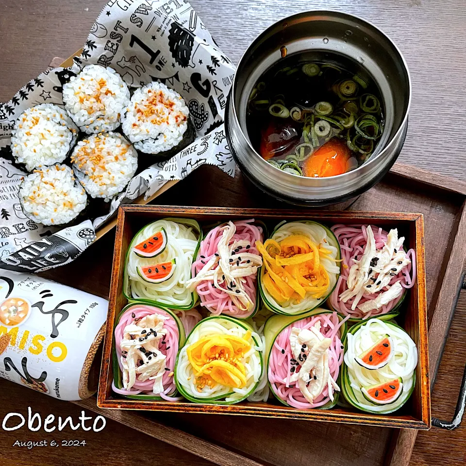 そうめん&粒みそ海苔巻弁当🍱😋|まぁちゃんさん