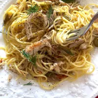 Snapdishの料理写真:ほぐしチキンとハラペーニョのパスタ🍝