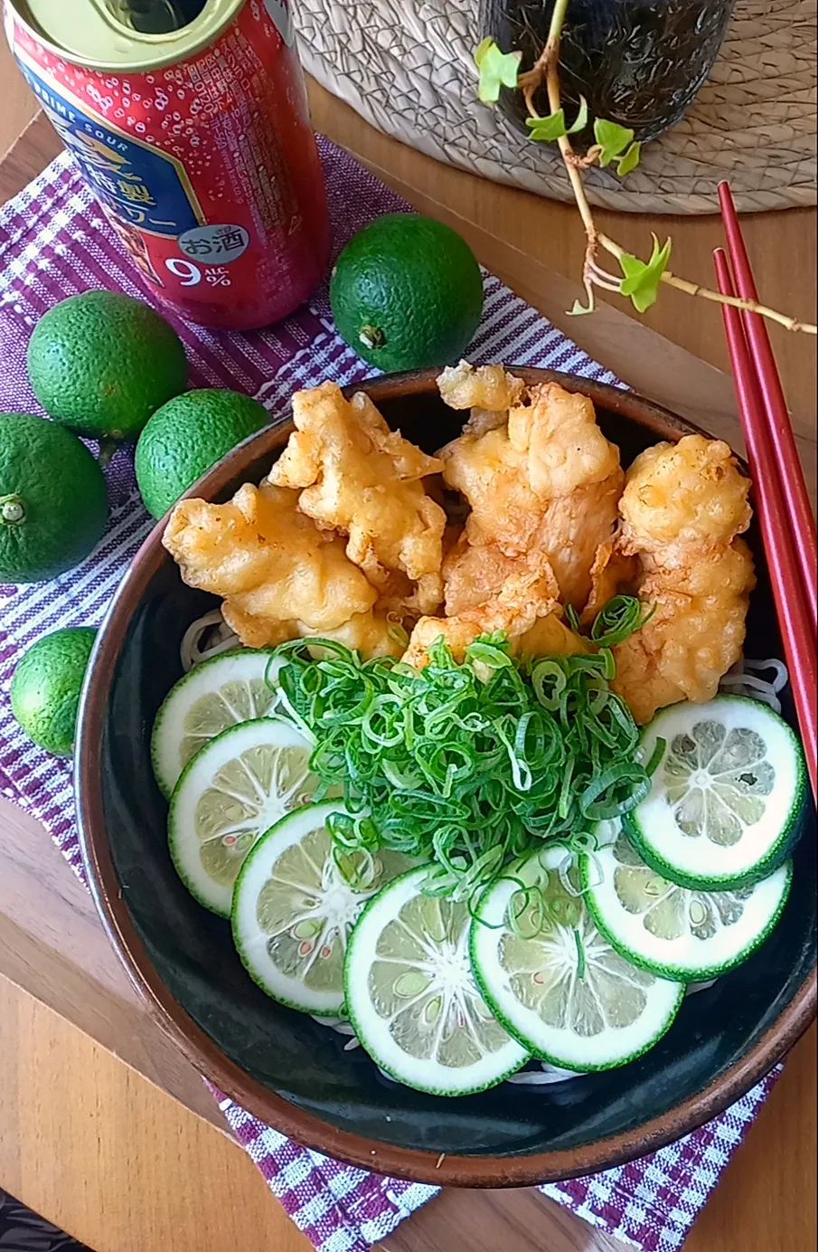 鶏天かぼすぶっかけ蕎麦|まりおさん