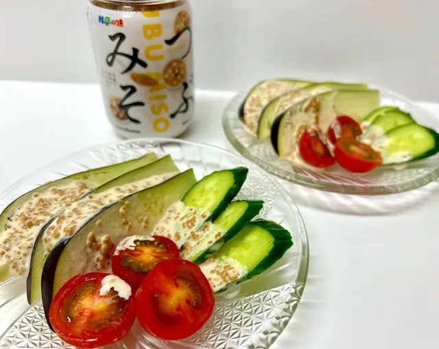 Snapdishの料理・レシピ写真:水なすのつぶみそドレッシングかけ｜★防災月間特別企画＆永久保存版★非常時でもパッと作れる！【つぶみそ】アイディア料理大公開