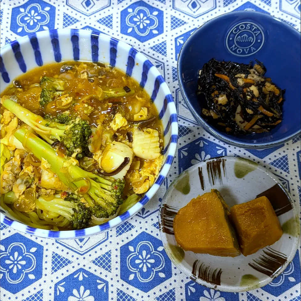 酸辣湯麺と南瓜の煮物|柊さん