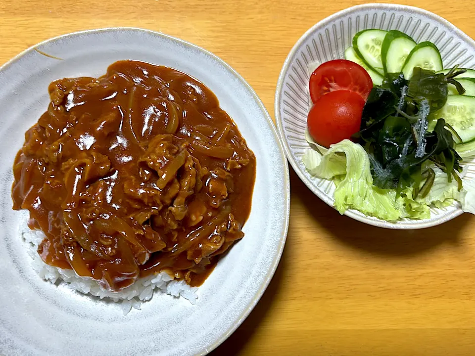 Snapdishの料理写真:ハヤシライス・サラダ|たかちゃんさん