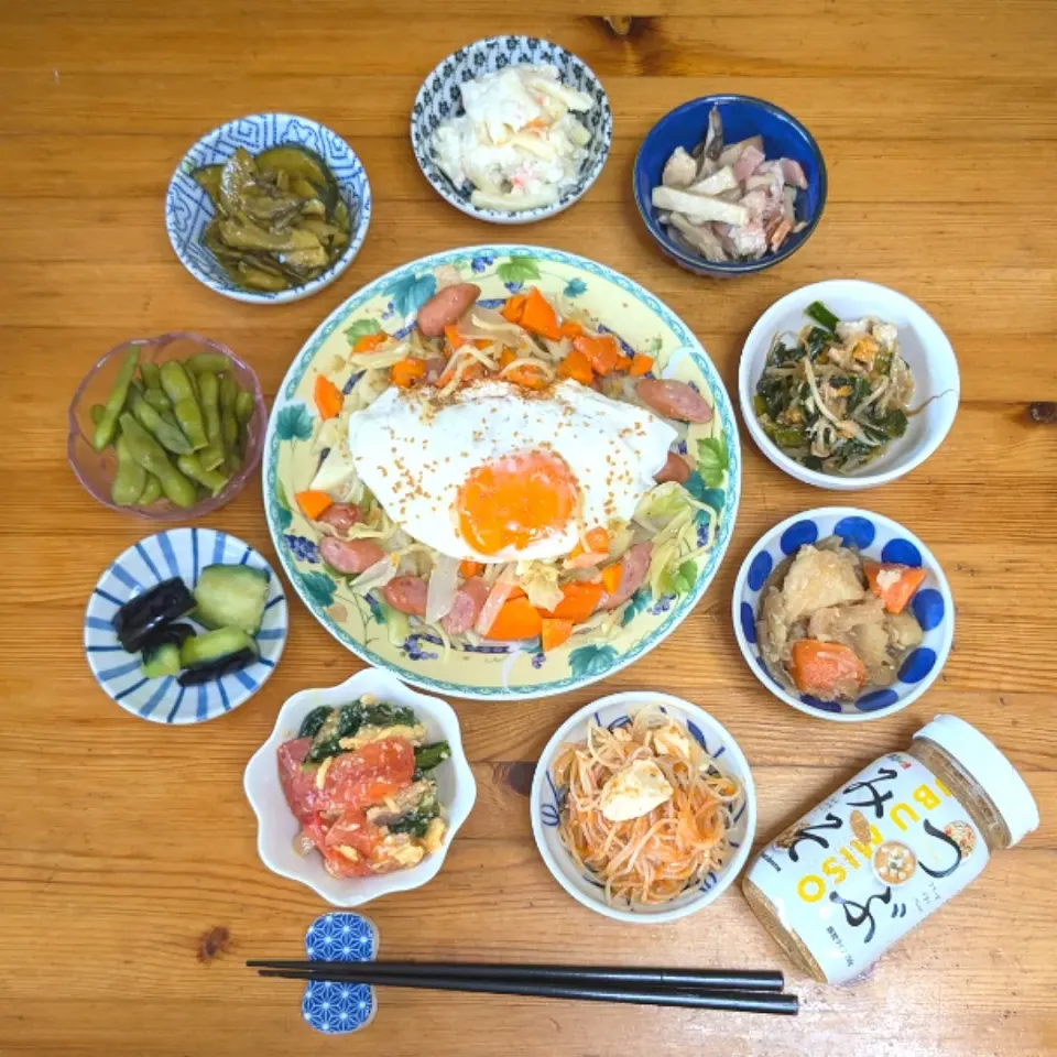 晩ごはん🥢つぶみそ入り塩焼きそば|まゆめろさん