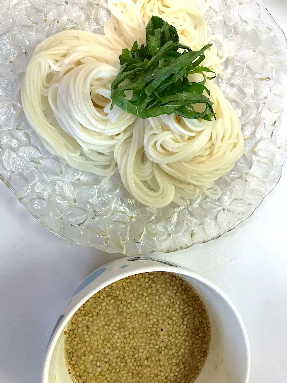 Snapdishの料理写真:つぶみそのタレで素麺|ゆきぽよ婆さん