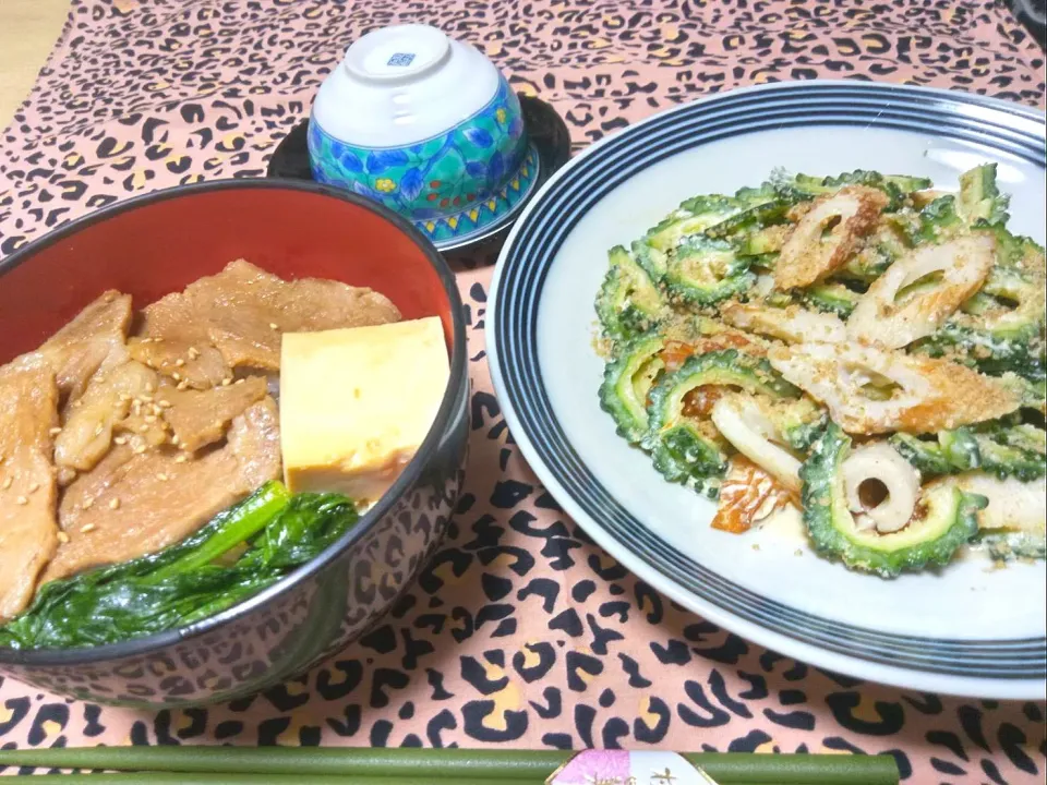 すき焼き風丼。ゴーヤと竹輪の味噌粒入り
さらだ。|りささん