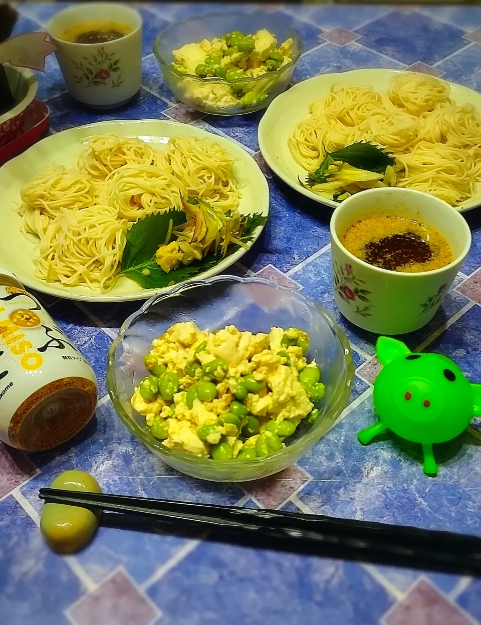 枝豆と塩麹豆腐の味噌マヨ和え
胡麻みそつゆ素麺|みったんさん