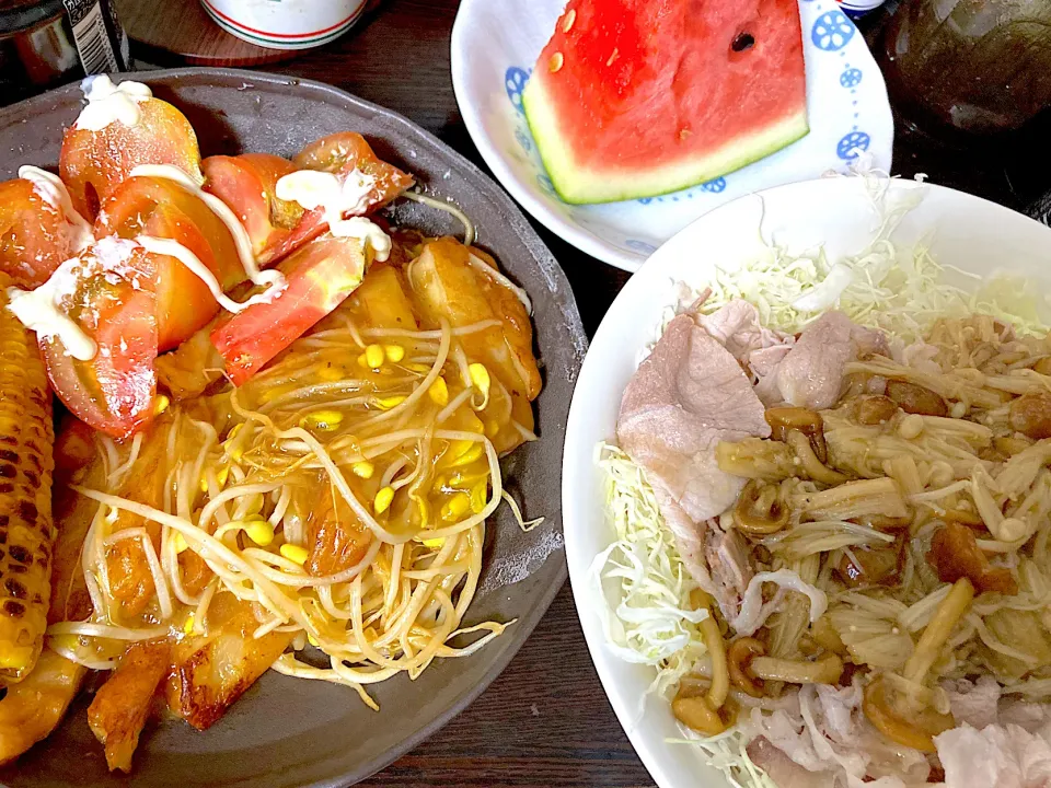 豚しゃぶうどん、さつま揚げとモヤシ餡炒め|まみみさん