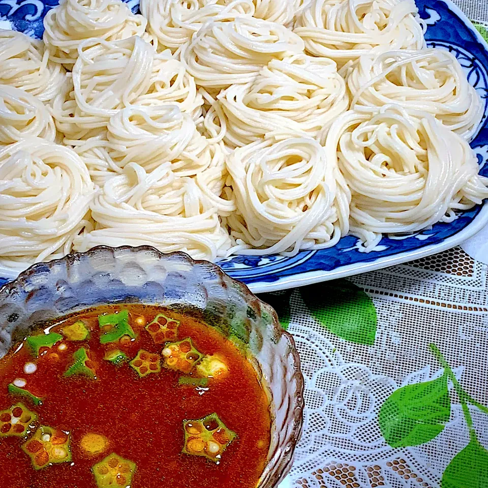 Snapdishの料理写真:トマ味噌つけ素麺|Yuko Kobayashiさん