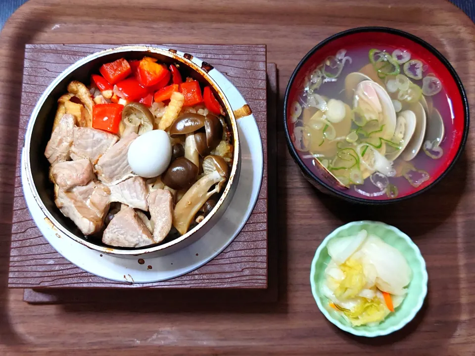 今日の朝ごはん（鰹五目釜飯にはまぐりの潮汁、白菜漬）|Mars＠釜飯作り研究中さん