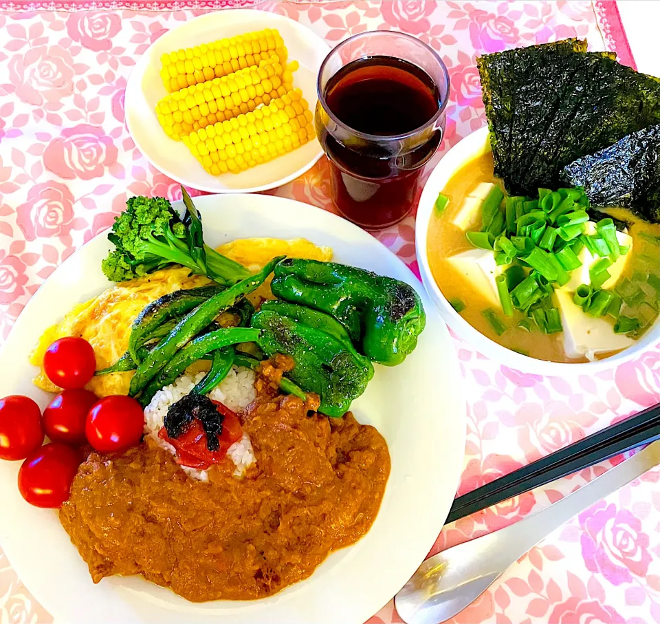 Snapdishの料理写真:スパイスカレー🍛💦冷やし味噌汁💦💦|HAMI69さん