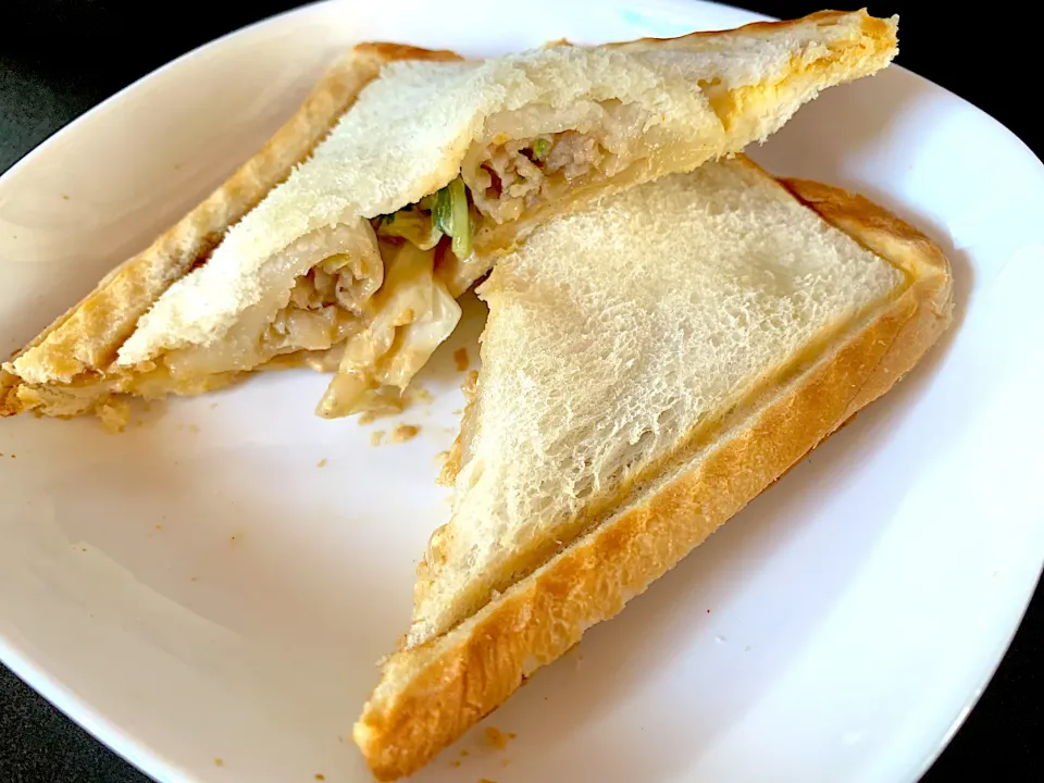 ぷるもち水餃子の味噌マヨホットサンド|そらまめさん