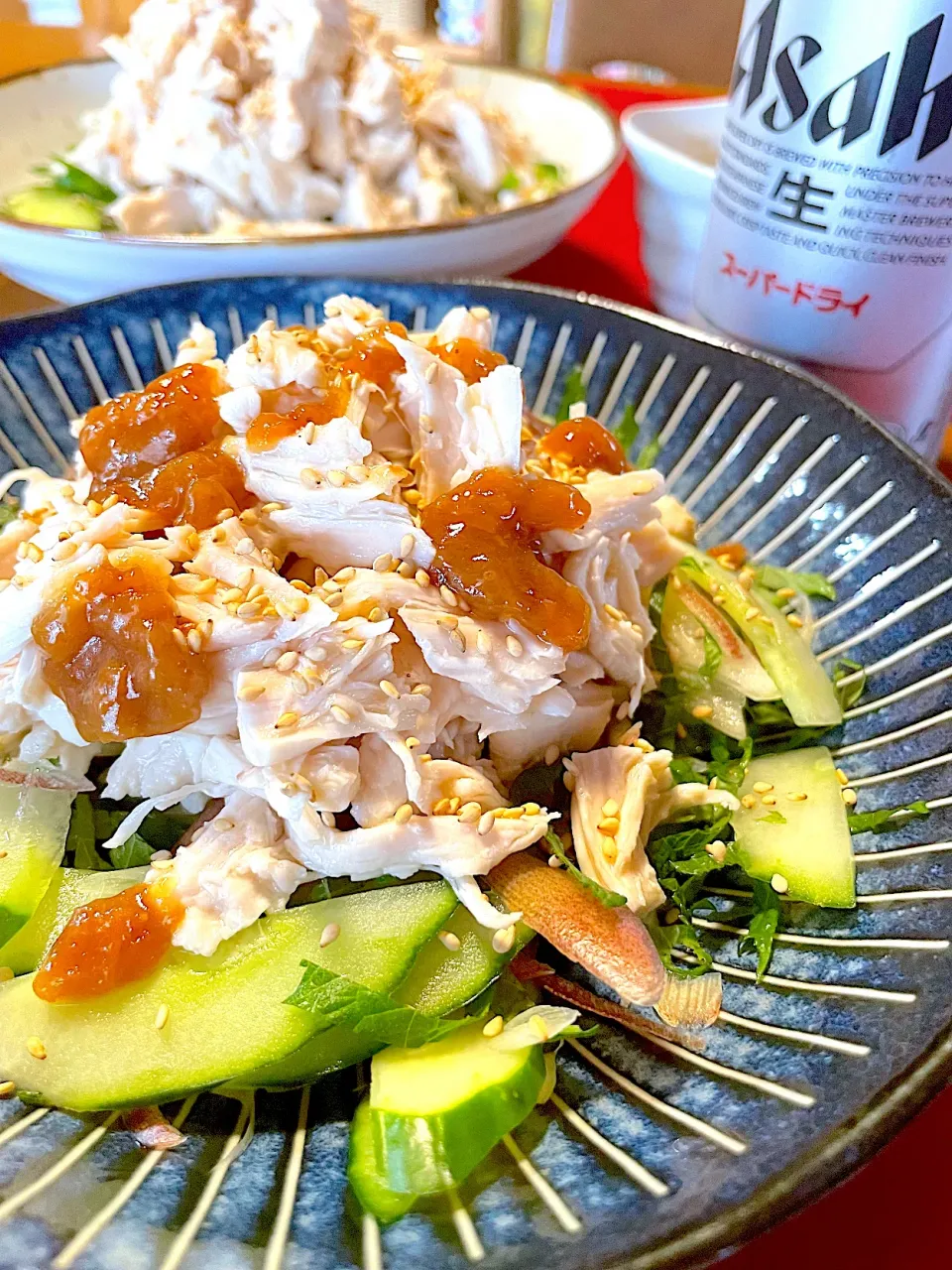 鶏ささみと香味野菜のうめポンサラダ🥗 ͛.*|おかちさん