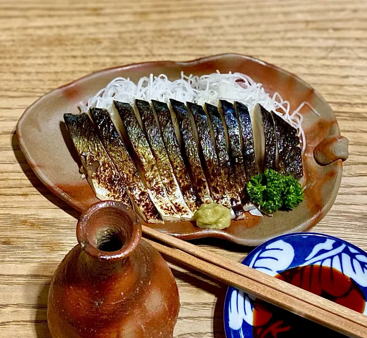 自家製ポン酢の 炙り〆鯖 de 昼飲み💦・・|ばくあんしゃさん