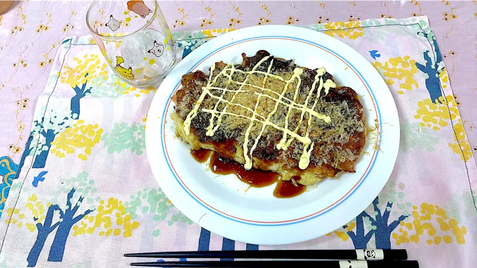 Snapdishの料理写真:もち、チーズ、豚、お好み焼き|ぽんぽこまめだ。さん