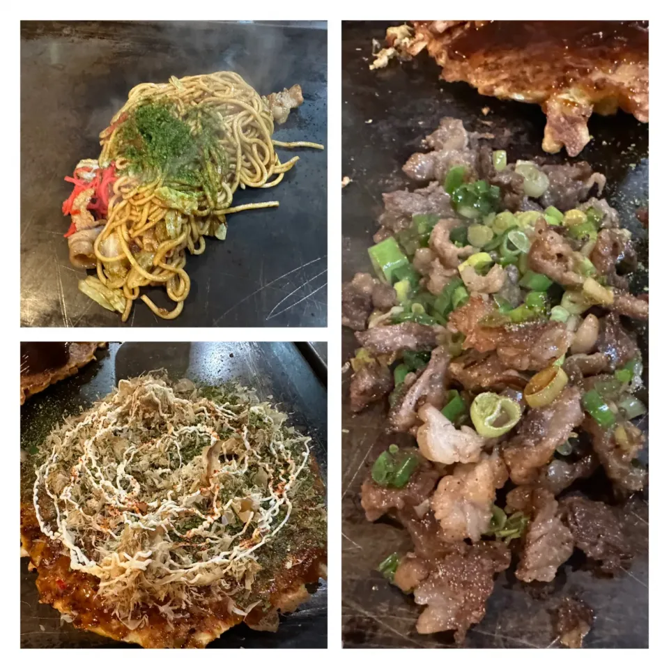 Snapdishの料理写真:焼きそば、シーフードお好み焼き、すじネギ|buhizouさん