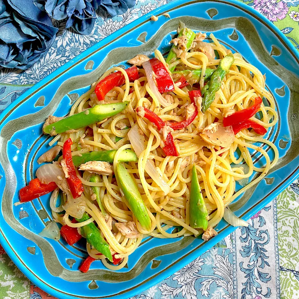 Snapdishの料理写真:ツナと野菜のレモン醤油パスタ🍋|ringonamaさん