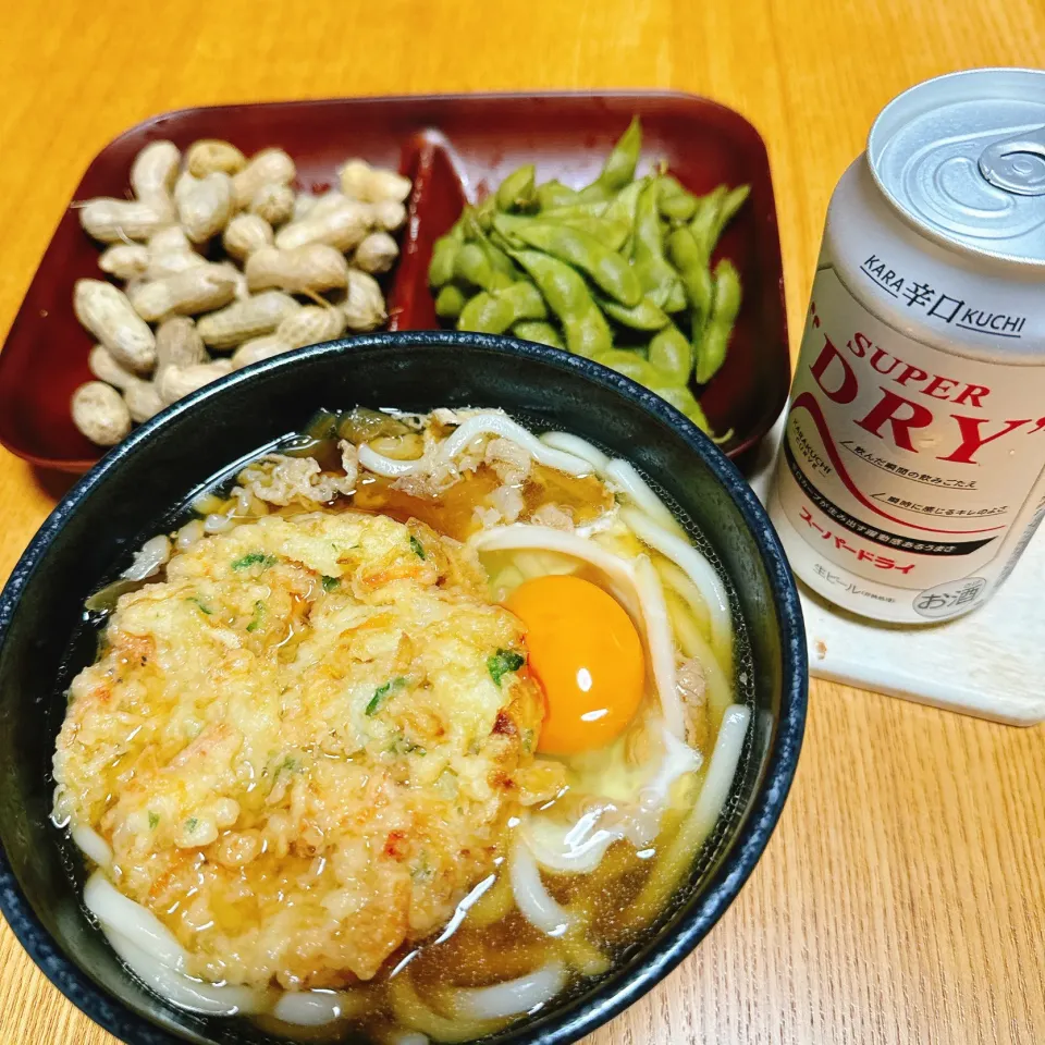 茹でらっか×枝豆
肉 かき揚げ 月見うどん

今週の枝豆は
山形のだだちゃ豆🫛|naoさん