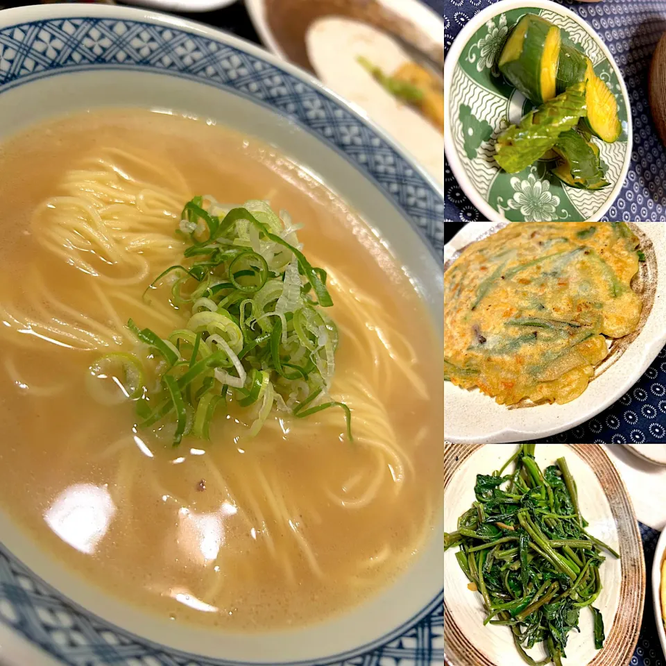 コストコのローストチキンでスープから、ラーメン一丁！チヂミとエンサイのニンニク炒め、ジャバラきゅうり|amiさん