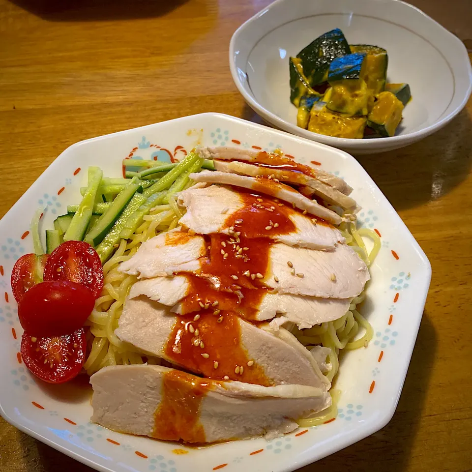 よだれ鶏麺と、かぼちゃのマヨ和え|もえさん