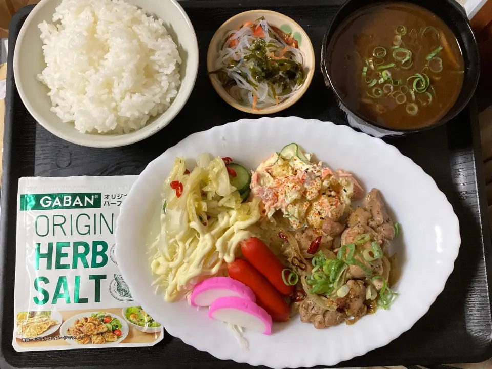 GABANのハーブソルトで鶏と玉ねぎの炒め物他|まちゃさん