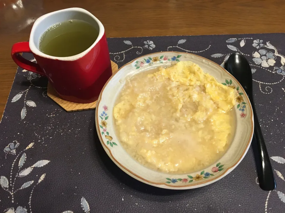 味噌風味オートミール中華粥、熱い日本茶(朝ご飯)|enarinさん