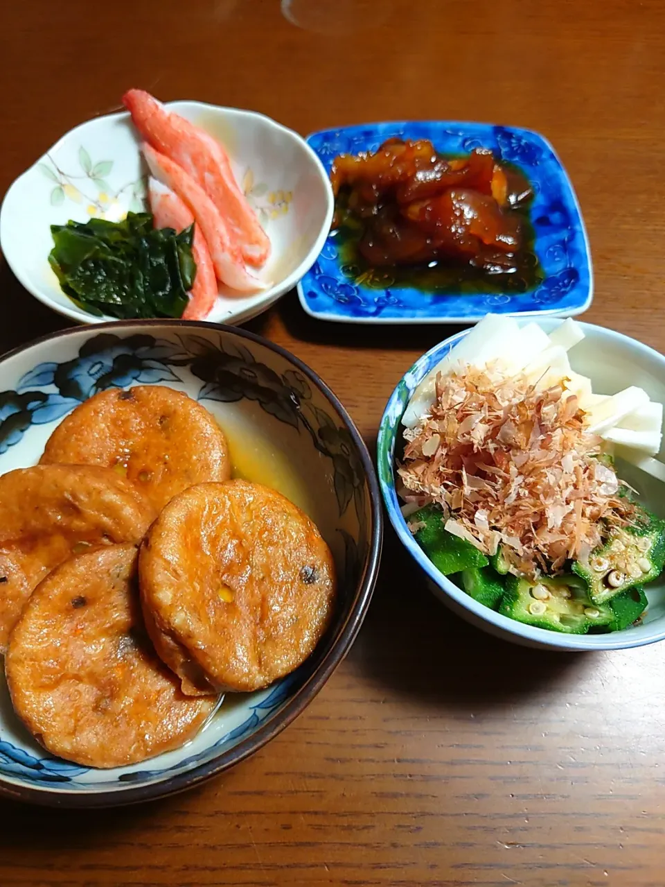 がんも
漬けびんちょうまぐろ
山芋とオクラ
大人のカニカマ！|ぱやさん