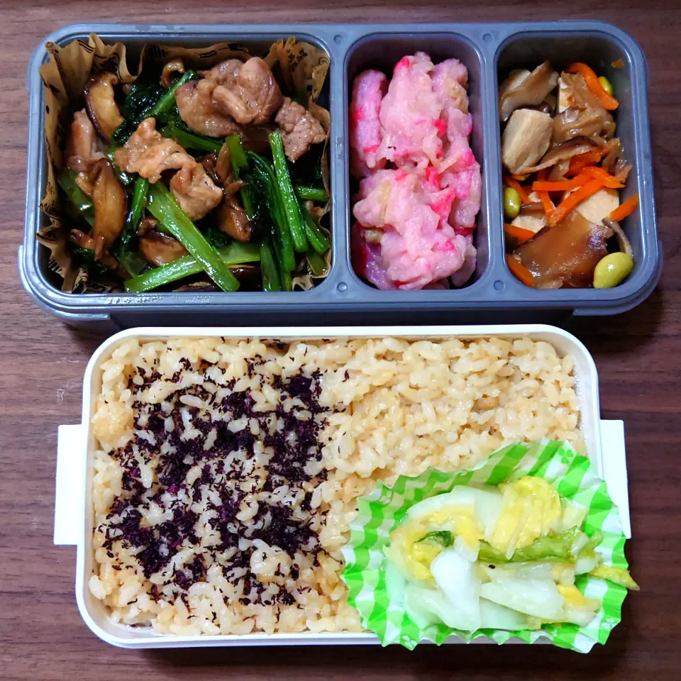 今日の手作り弁当は、豚肉と野菜のオイスターソース炒め弁当。

献立は、
・発芽玄米ごはん、白菜漬
・豚肉と野菜のオイスターソース炒め
・生姜天
・高野豆腐|Mars＠釜飯作り研究中さん