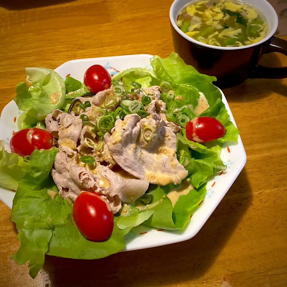 ごまだれ夏野菜冷しゃぶと、卵スープ|もえさん