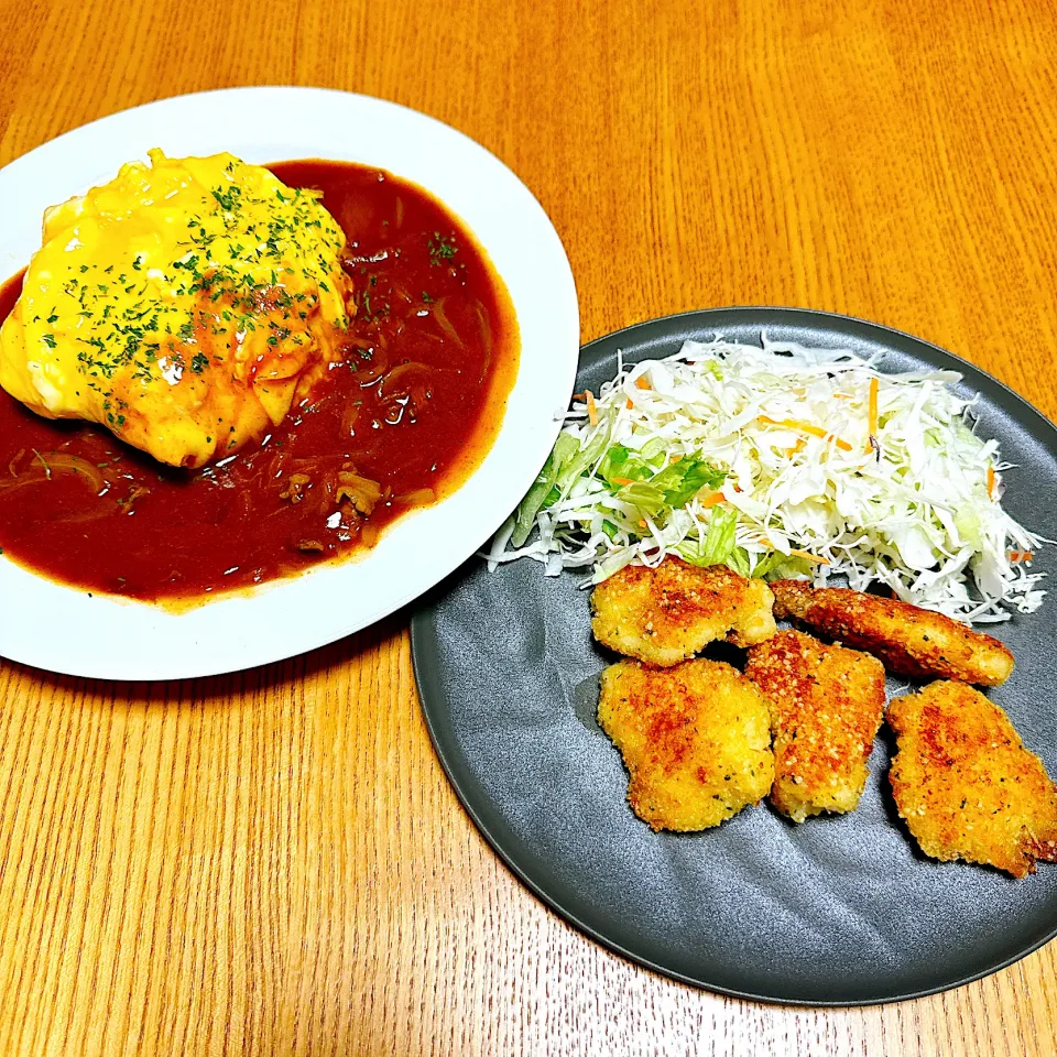 Snapdishの料理写真:‎オムハヤシ
‎ささみのカリカリ焼き|naoさん