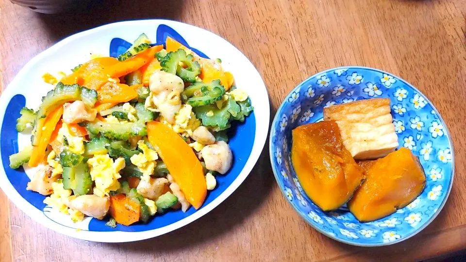 ぼんじり入りゴーヤチャンプルー&かぼちゃと厚揚げの煮物|秀美«シュウビ»さん