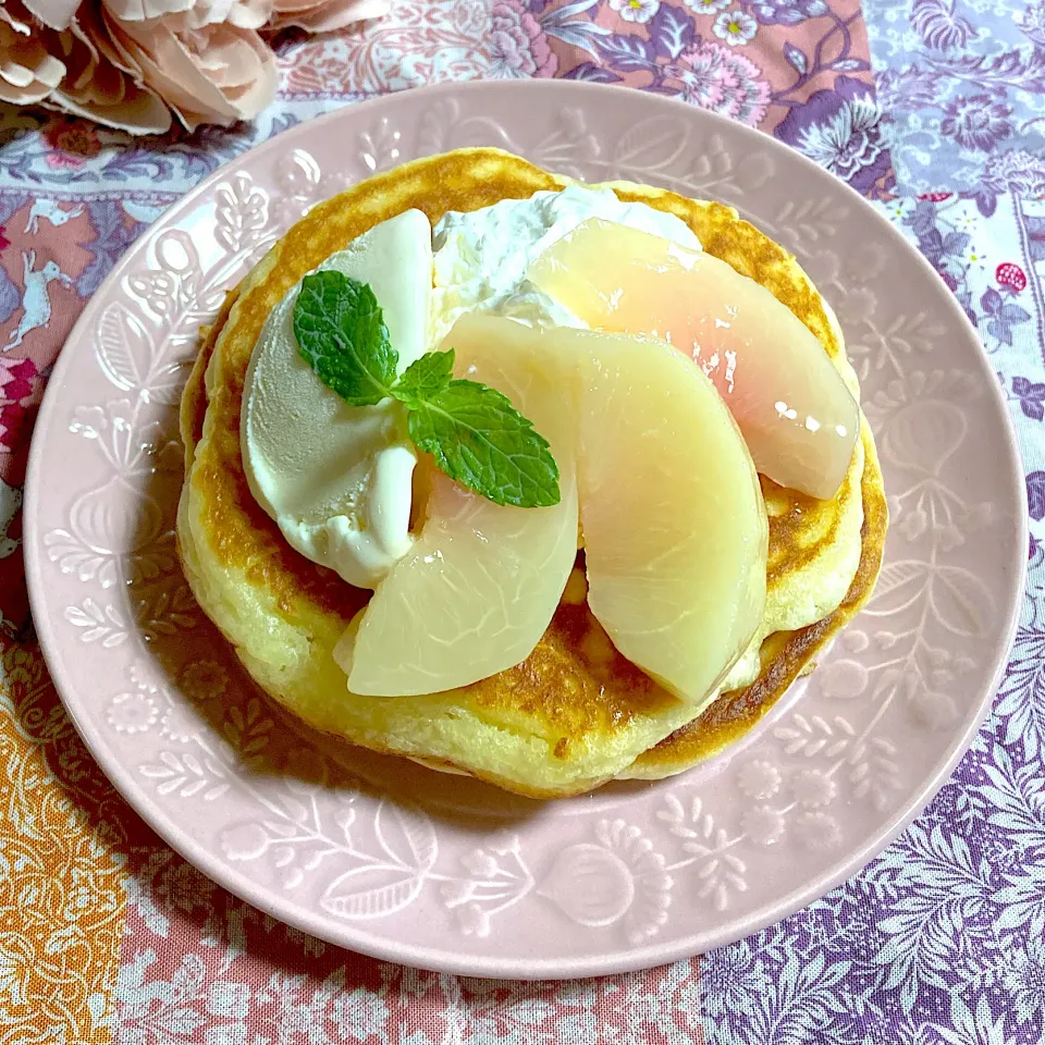 桃🍑のコンポートのパンケーキ🥞|ringonamaさん