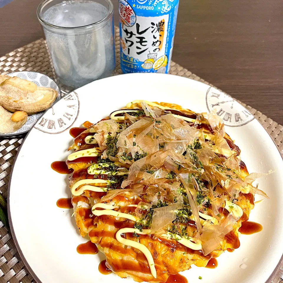 9/1晩ご飯：鶏ムネとコーンのお好み焼き|ななみんさん