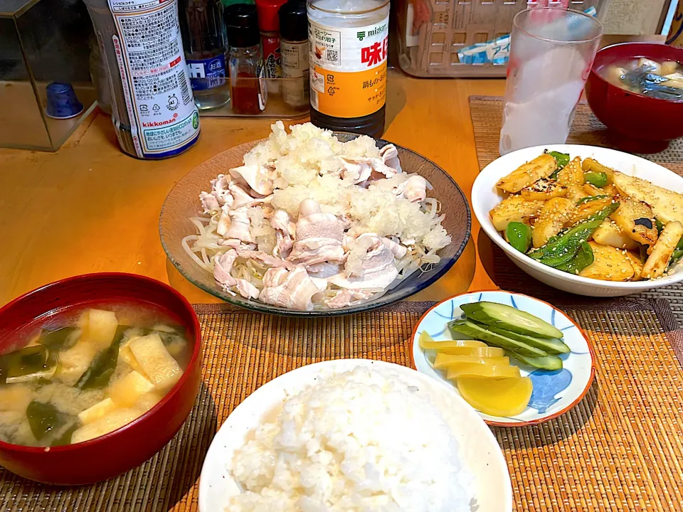 冷しゃぶと山芋とピーマンの炒め物|ゆんたくさん