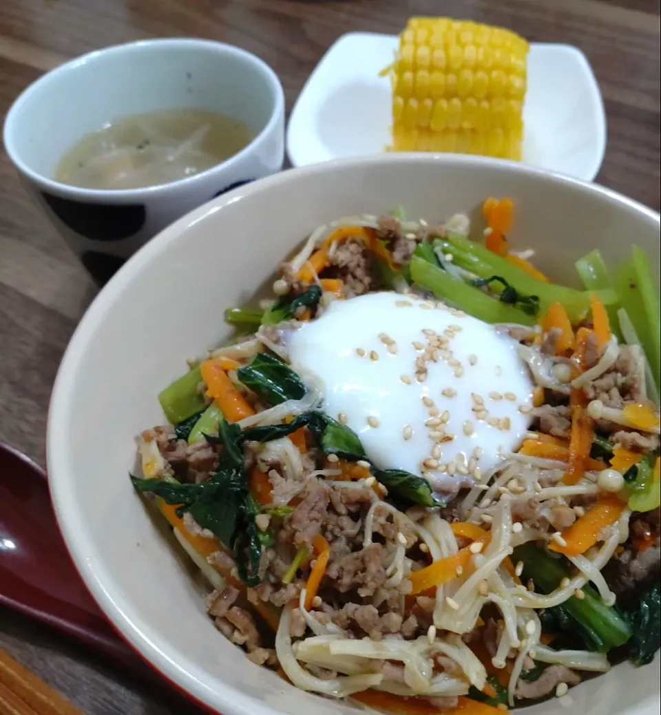 小松菜とえのきのナムル丼|ゆりちさん