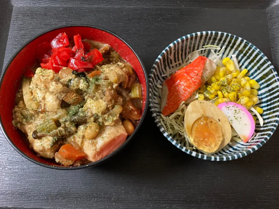 カレー親子丼＆ポン酢サラダ|まちゃさん