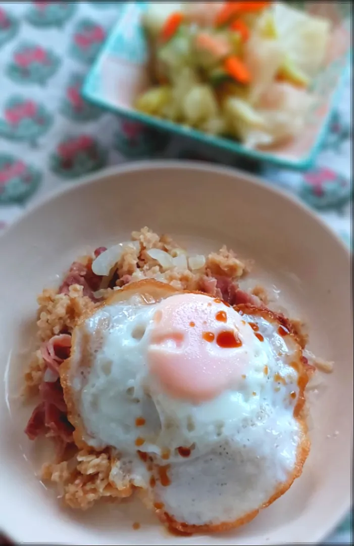 オートミール目玉焼きのっけ丼|きつねさん