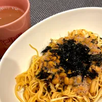 Snapdishの料理写真:ｾﾞﾝﾌﾞﾇｰﾄﾞﾙ細麺で味噌味まぜ麺|Cookieさん