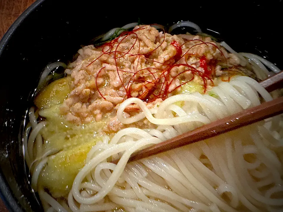 焼き茄子肉そぼろ温めん|半田手延べそうめんの店 阿波や壱兆さん