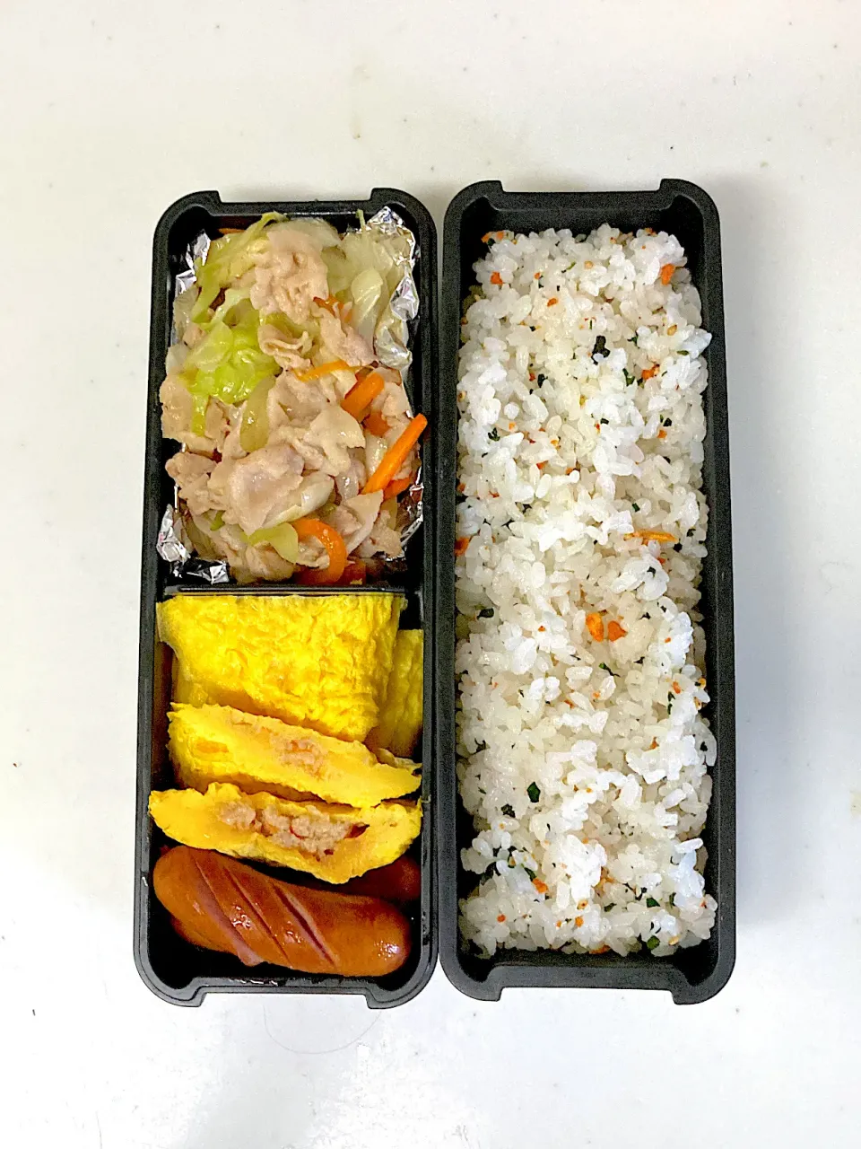 Snapdishの料理写真:高3になった次男くんへ　ミートオムレツとソーセージ弁当|晴れ時々弁当さん