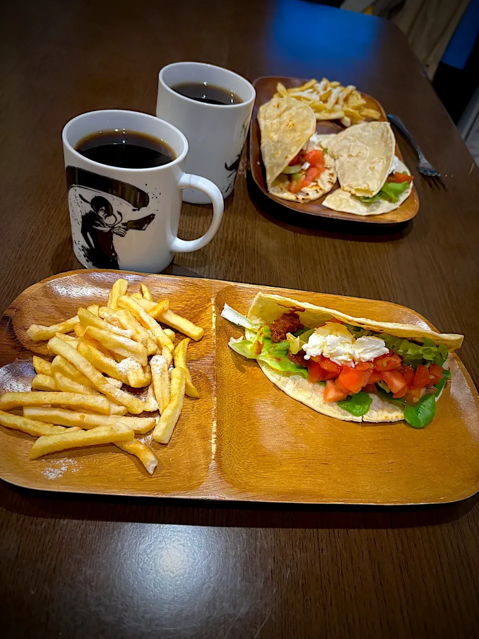 野菜とチーズ　ミートタコス🌮　フレンチフライ　コーヒー|ch＊K*∀o(^^*)♪さん