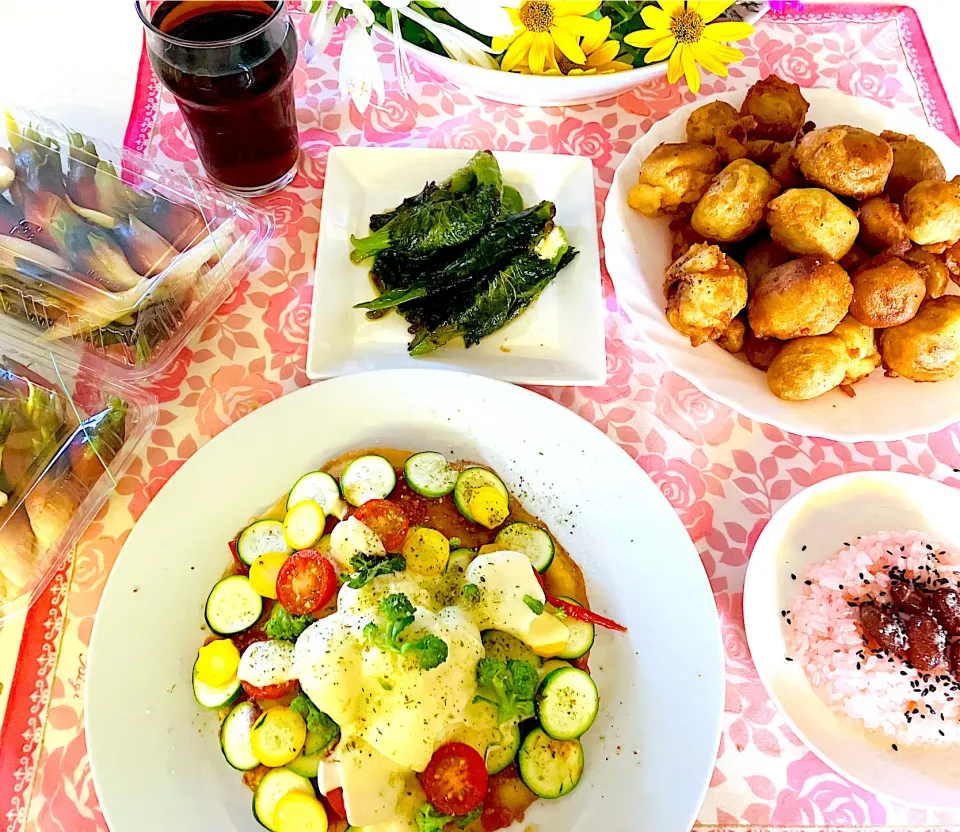 ホットケーキピザ&揚げいも&甘納豆の赤飯&しそ巻&大収穫の茗荷^ - ^|HAMI69さん