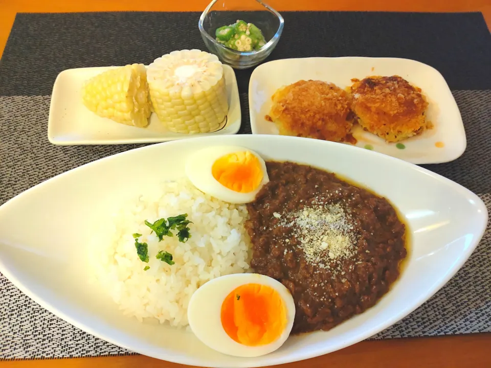 ☆デミチーズライス☆甘辛ジャガイモ☆オクラごま和え☆北海道ホワイトコーン|chikakoさん