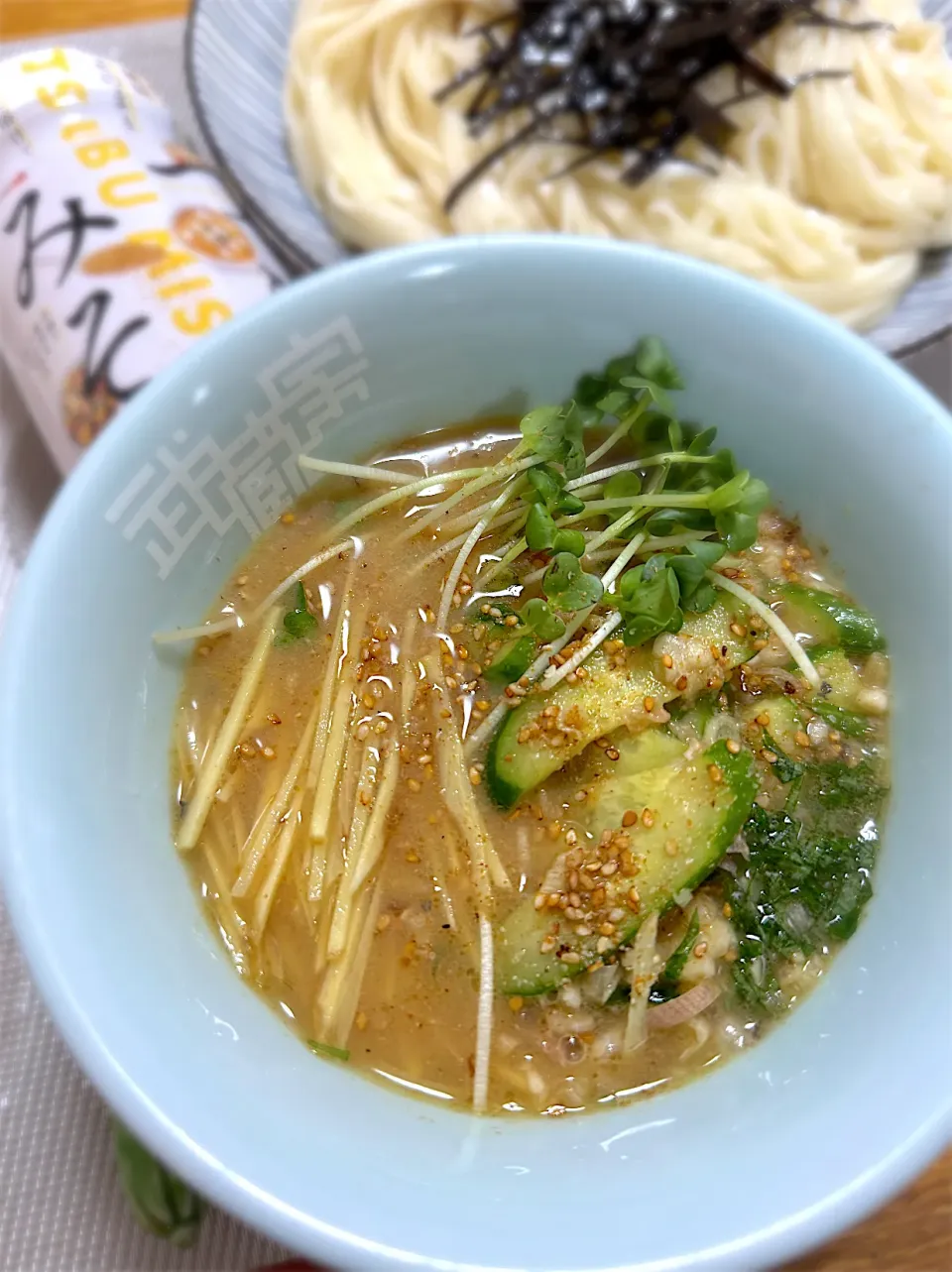 Snapdishの料理写真:鯖の水煮入り冷汁風つけうどん|morimi32さん