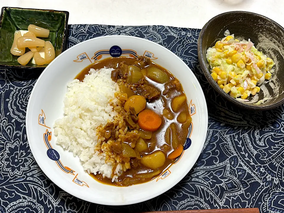 牛すじカレーと自家製らっきょう|たわしさん