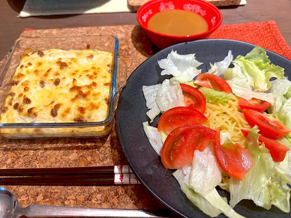 冷麺と納豆グラタン|ぴよすさん