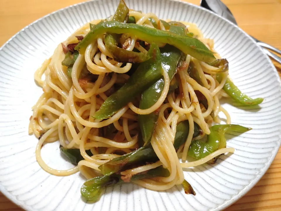 鯖へしことピーマンのスパゲッティ|番長さん